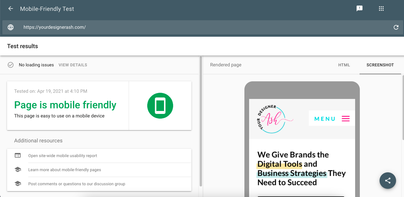 Google's Mobile-Friendly Test tool checks for responsive web design