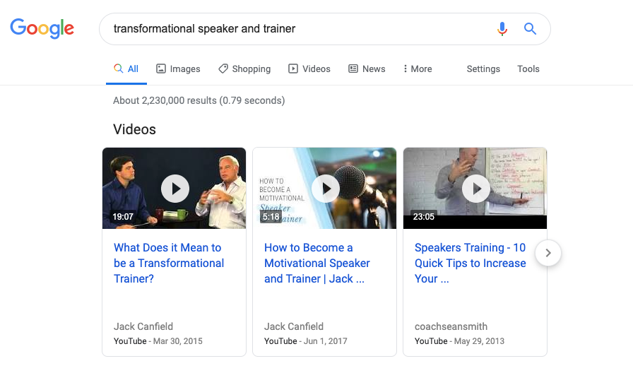Google Search for Transformational Speaker