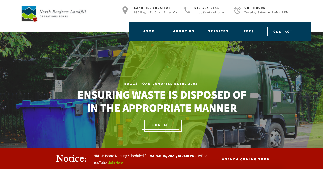The Showit-built website for North Renfrew Landfill